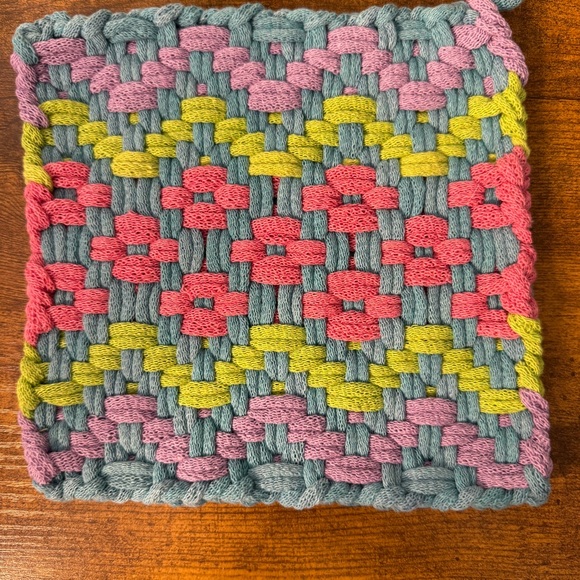 4 Cottage Kitchen Handmade Pot Holder Cotton Loom Hot Pad Trivet 8x8 Boho Gift - Picture 2 of 9